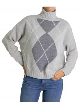 Maglione con rombi bicolore  collo alto misto cashmere